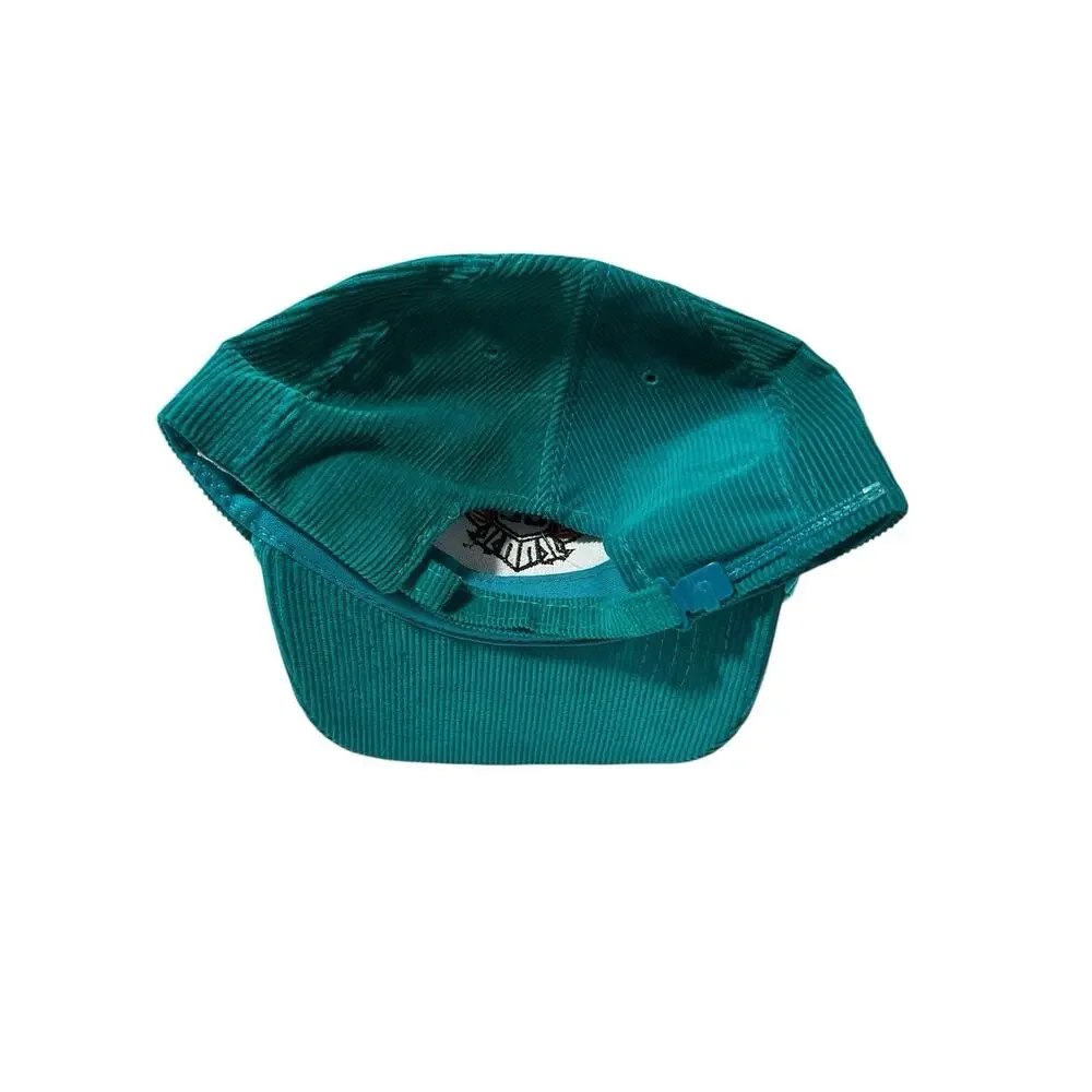 Vintage Corduroy Trucker Hat Cap Strapback Amapro 80s Teal Blue Goldwing Eagle